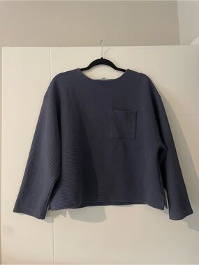 a new day Navy Ribbed Boxy Long-Sleeve Top with Chest Pocket